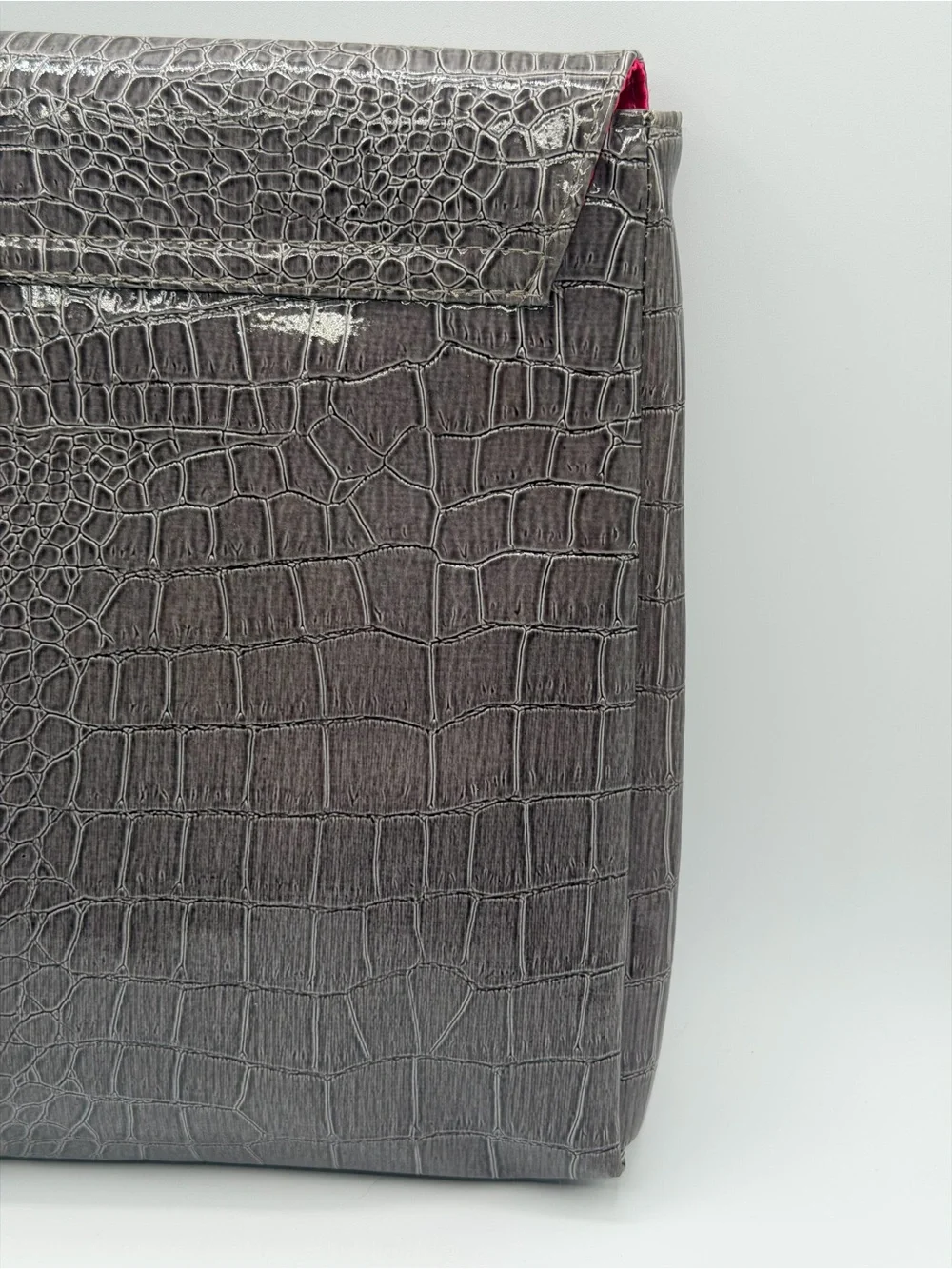 Vince Camuto Faux Gray Snakeskin Oversized Snap Closure Clutch Purse